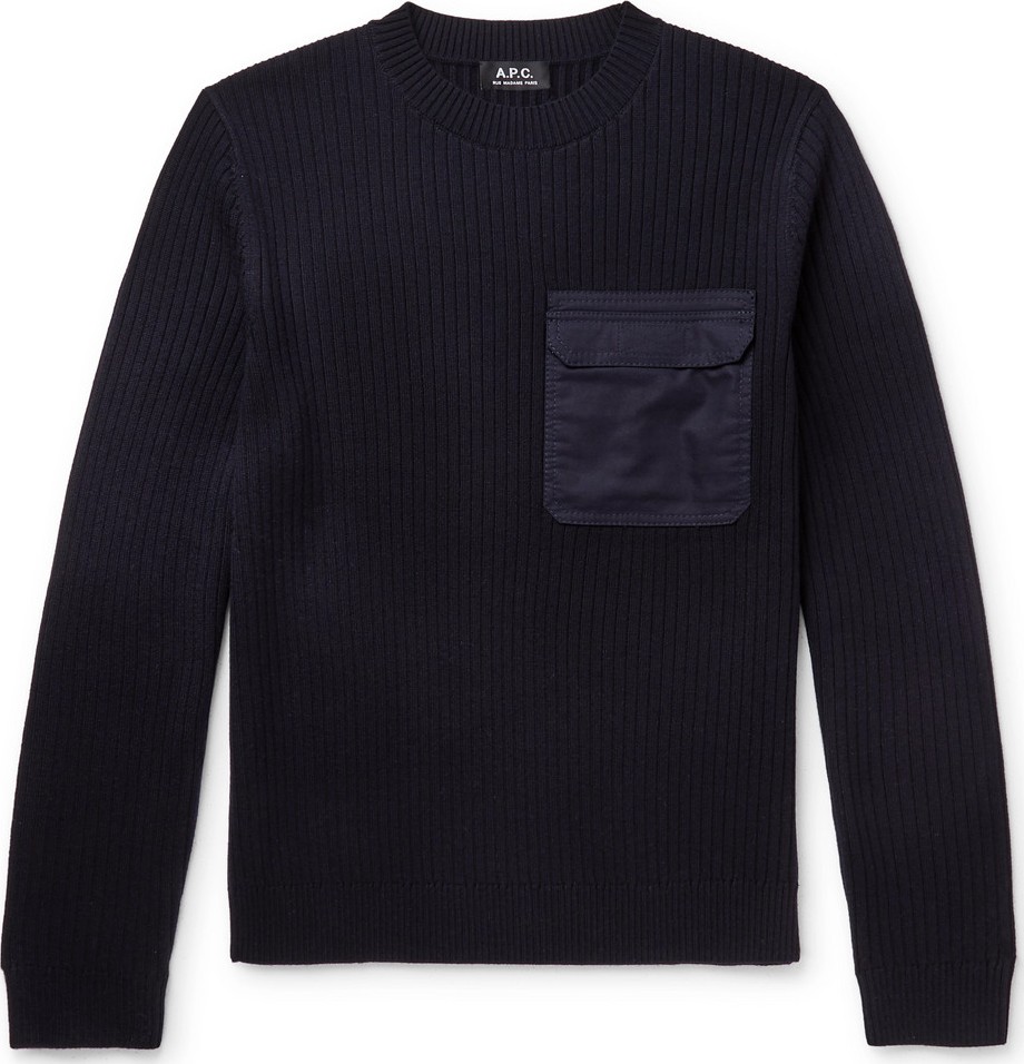 A.P.C. Bluestack Canvas-Trimmed Ribbed Merino Wool Sweater
