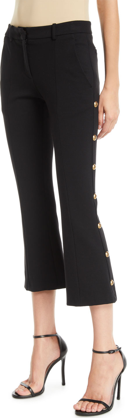 Pinko Cropped Boot-Cut Pants with Golden Buttons