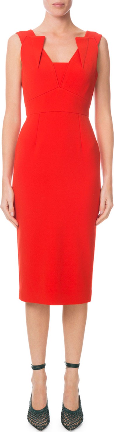 Roland Mouret Pleated V-Neck Fitted Sheath Dress