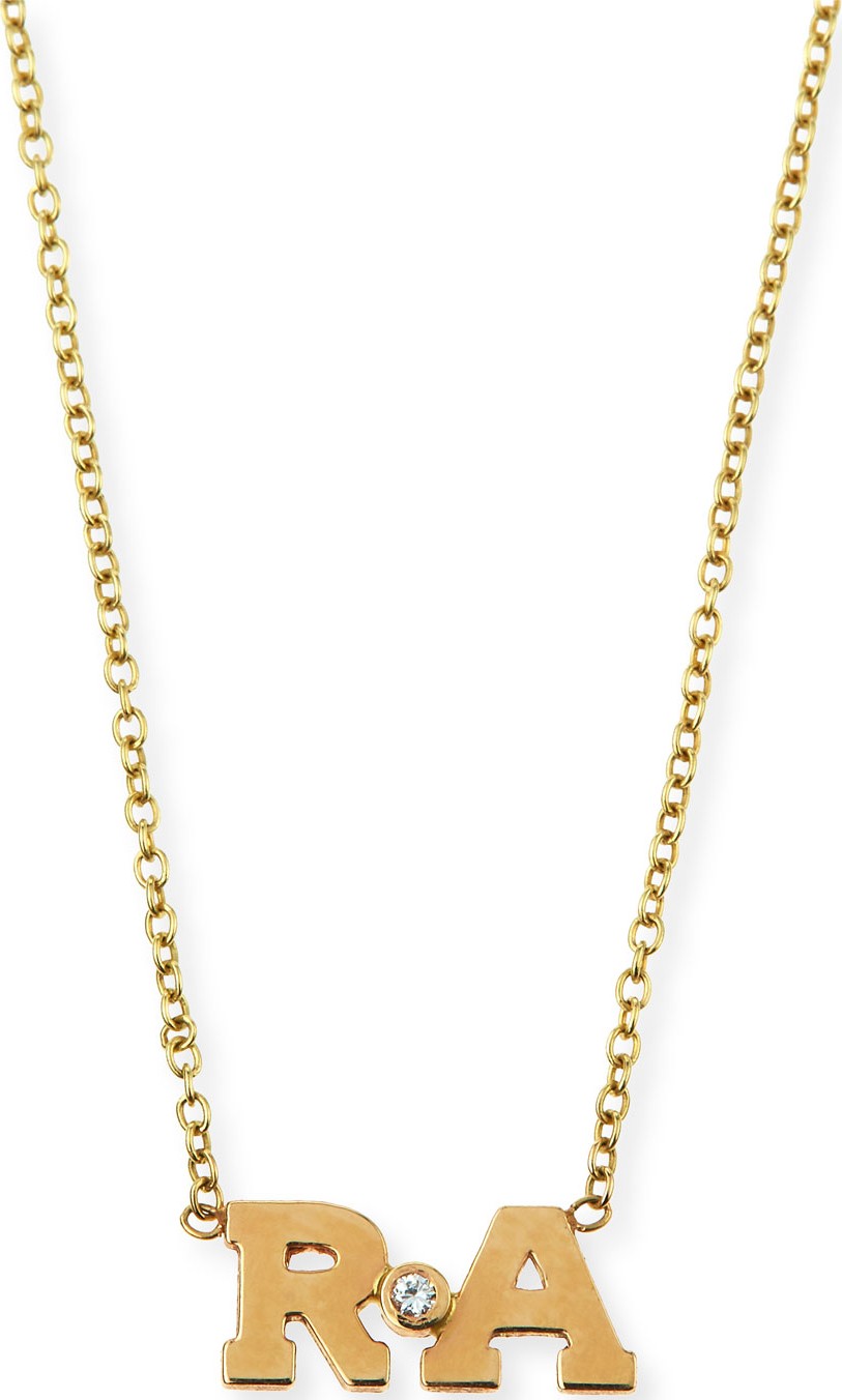 Zoe Chicco Two-Letter Pendant Necklace with Diamond
