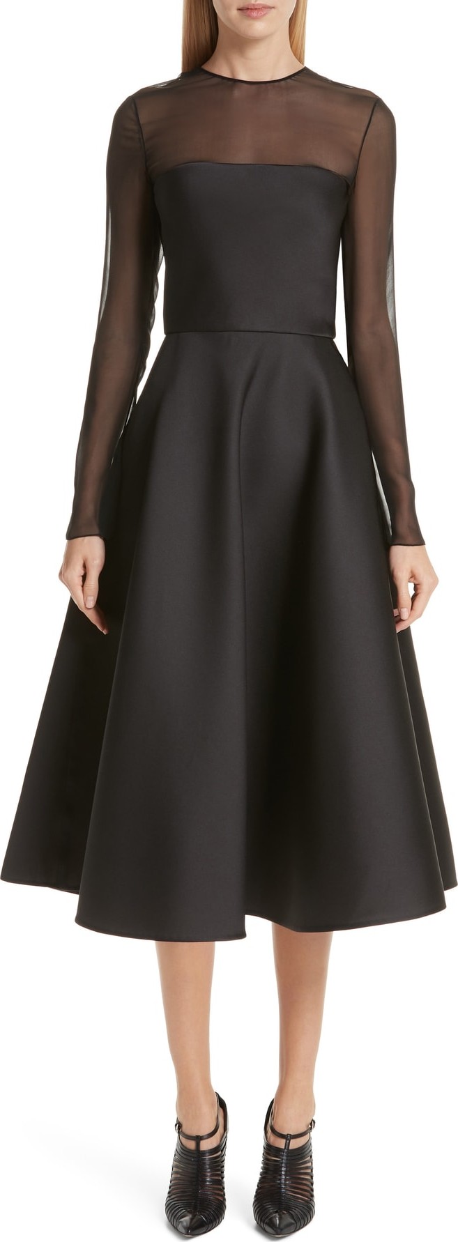 Jason Wu Mesh Panel Double Face Satin Tea Length Dress