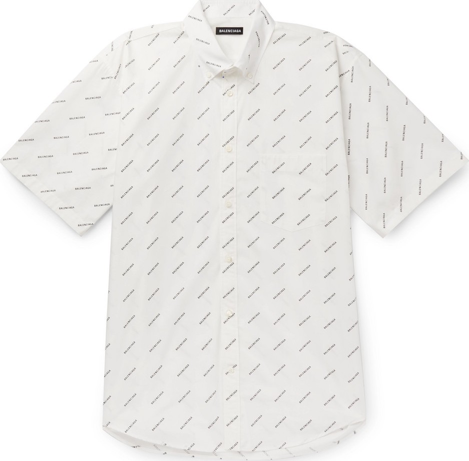 Balenciaga Button-Down Collar Logo-Print Cotton-Poplin Shirt