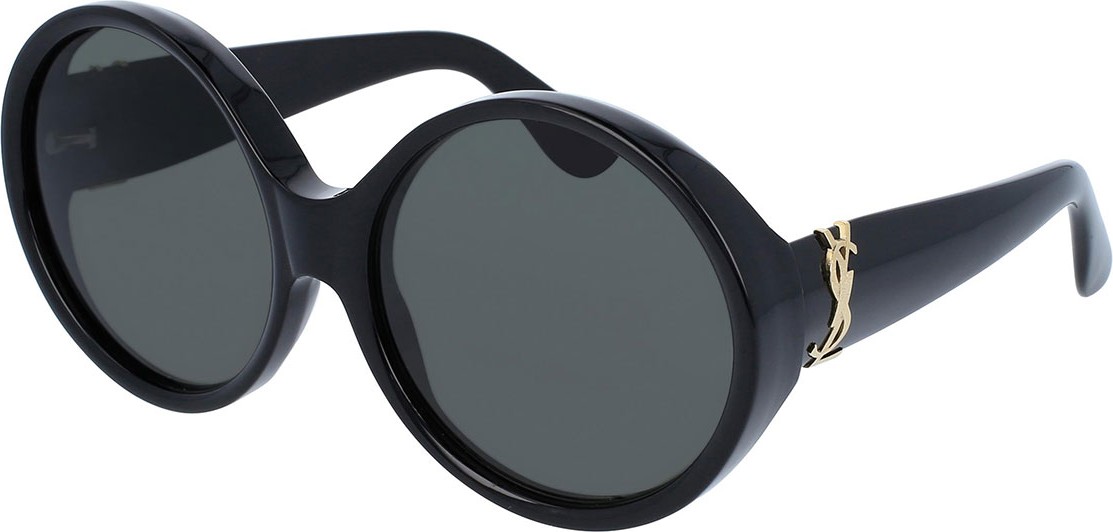 Saint Laurent Round Chunky Monochromatic Sunglasses, Black
