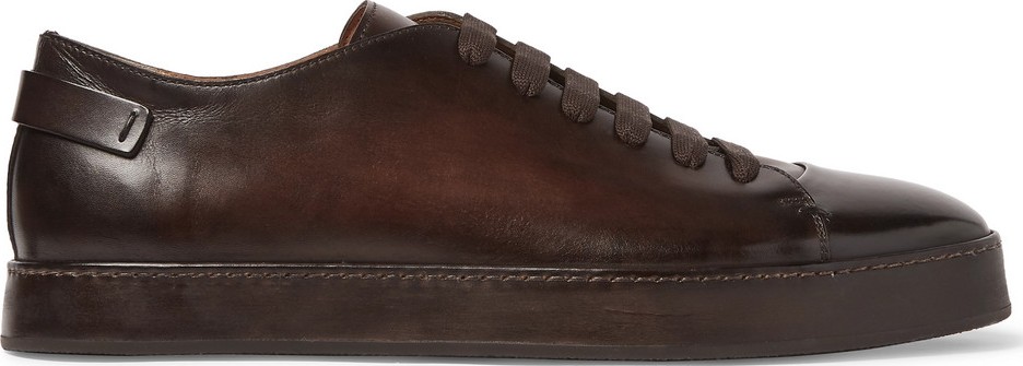 Santoni Burnished-Leather Sneakers