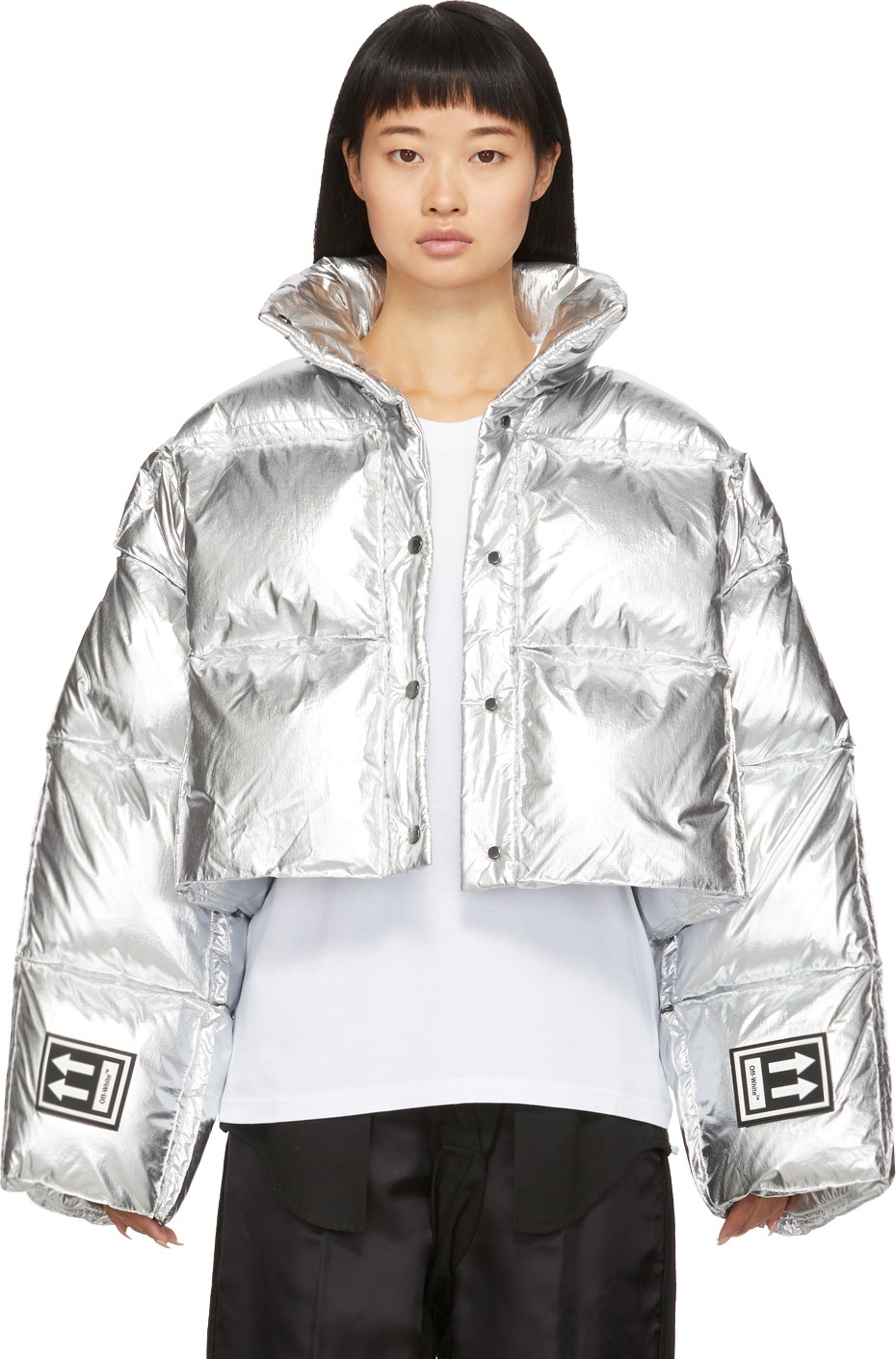 Off White Silver Down 3D Cropped Puffer