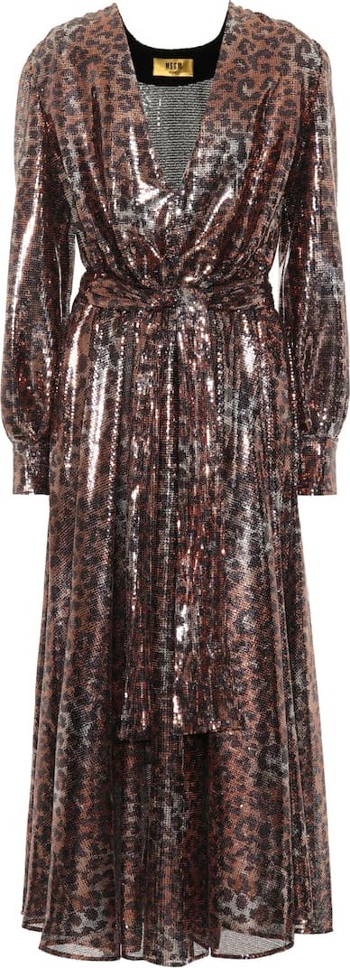 MSGM Sequined leopard midi dress