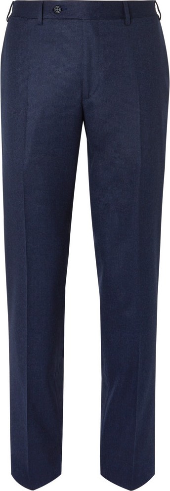 Canali Navy Super 120s Micro-Checked Wool Suit Trousers