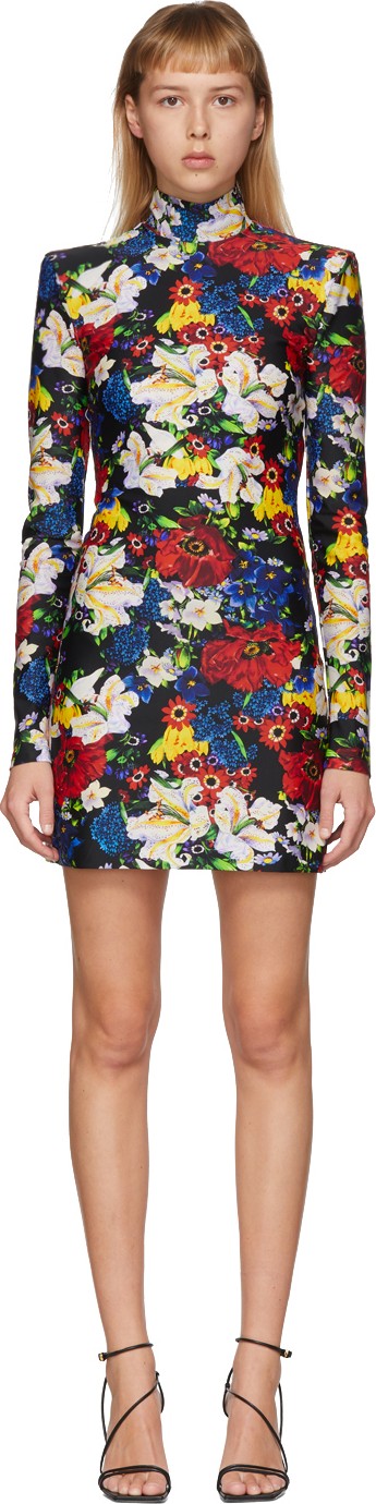 Versace SSENSE Exclusive Multicolor Floral Turtleneck Long Sleeve Dress