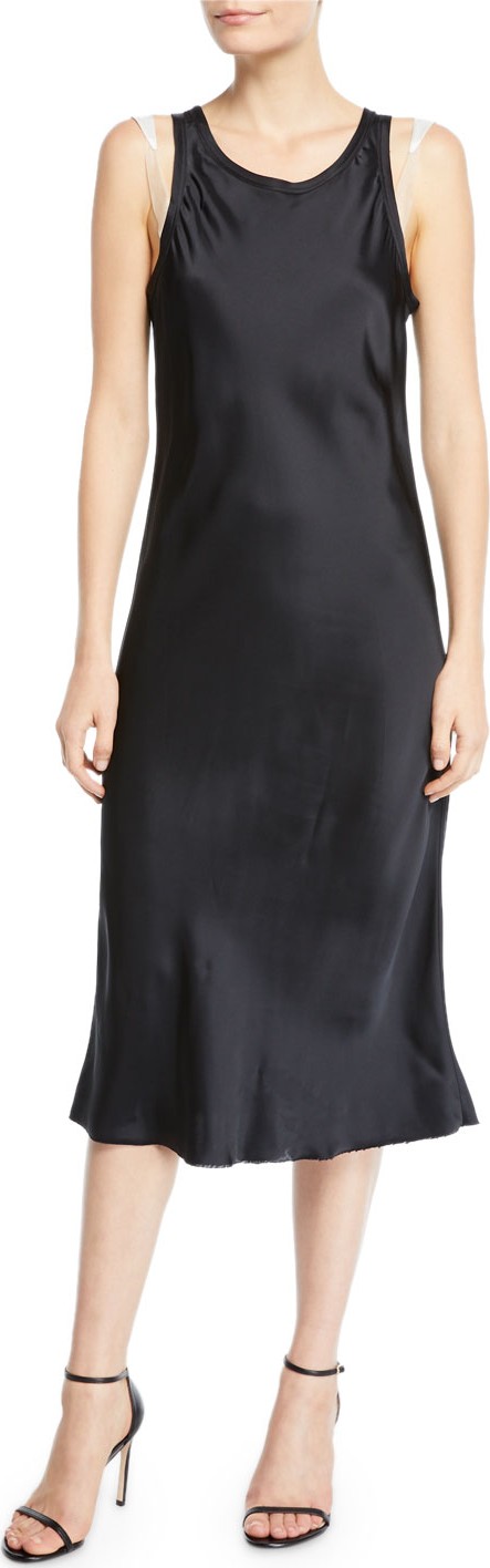 Helmut Lang Raw-Edge Viscose Tank Dress with Strap Details