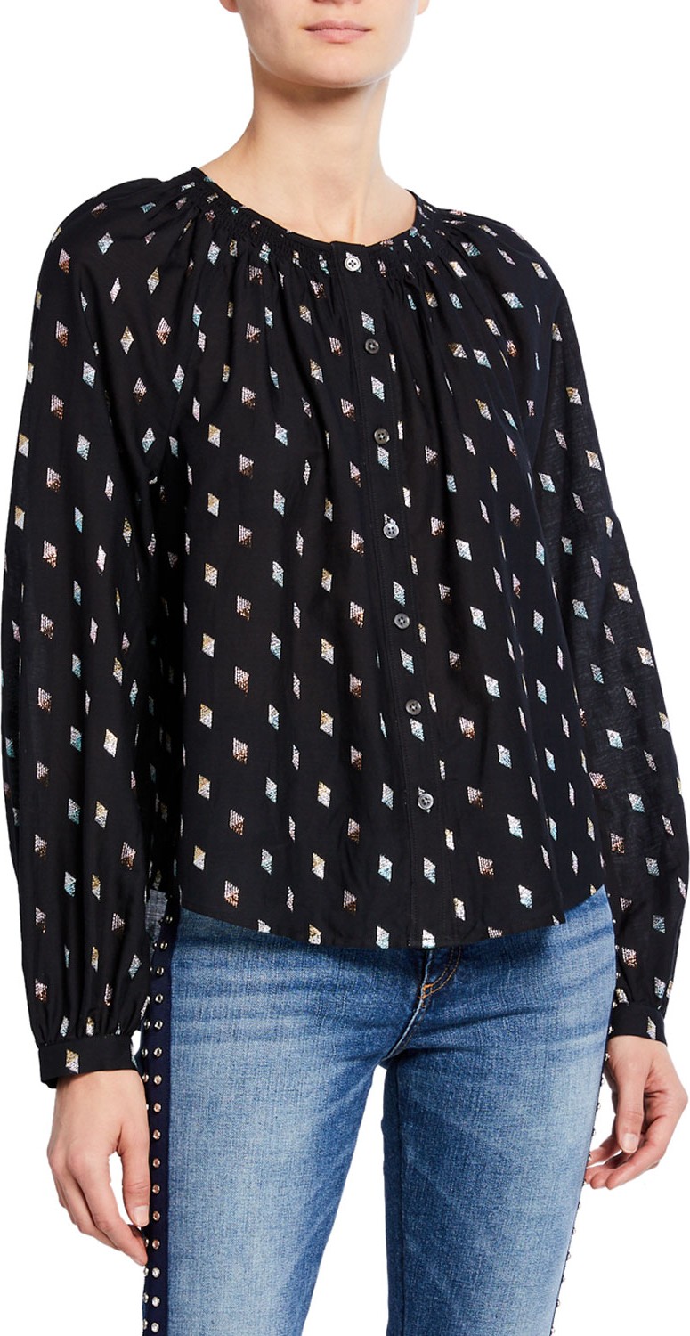 Veronica Beard Madge Metallic-Print Button-Front Top