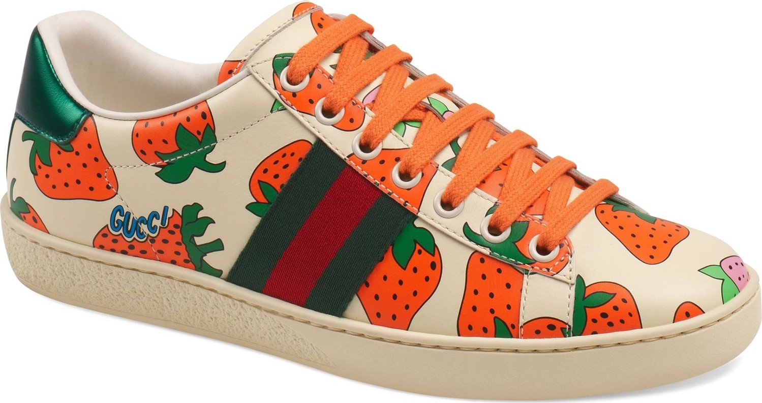 Gucci New Ace Strawberry Print Sneaker