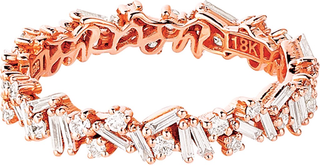 Suzanne Kalan 18k Rose Gold Mixed-Cut Diamond Eternity Ring  Size 6.25