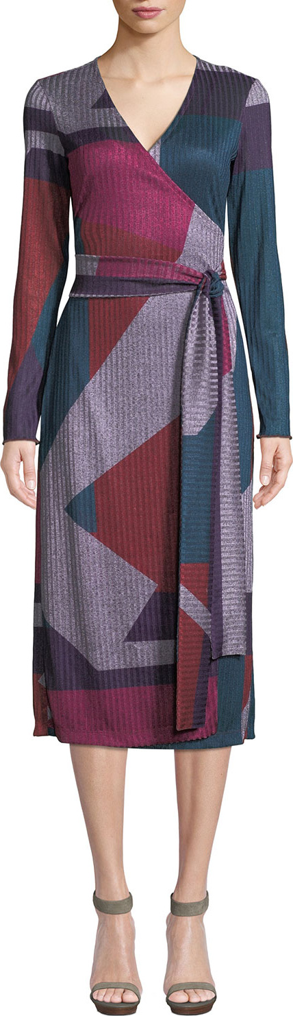 Tanya Taylor Ellie Colorblock Long-Sleeve Wrap Dress