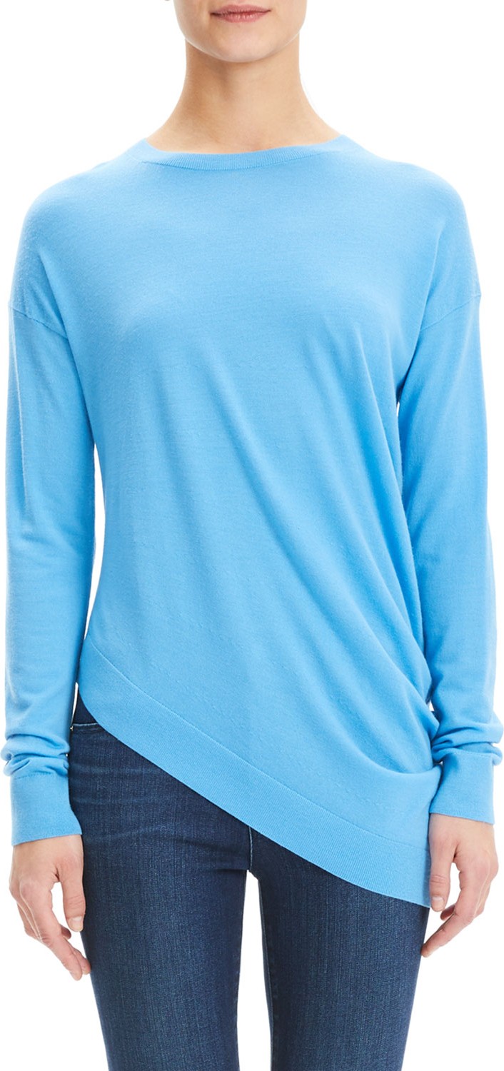 Theory Asymmetric Long-Sleeve Wool Pullover Sweater