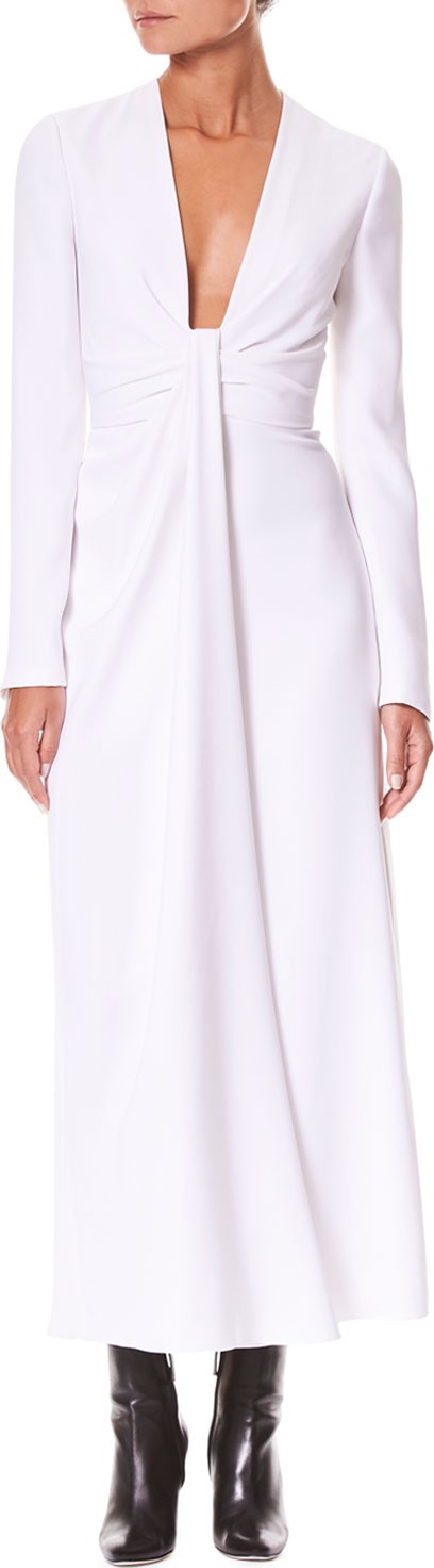 Carolina Herrera Plunging-Neck Twist-Front Long-Sleeve A-Line Cocktail Dress