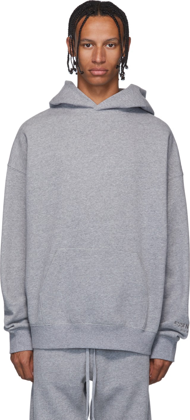 Essentials Grey Reflective Logo Pullover Hoodie