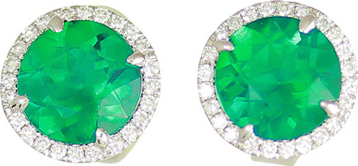 Frederic Sage 18K White Gold Round Lab-Created Emerald & Diamond Halo Stud Earrings