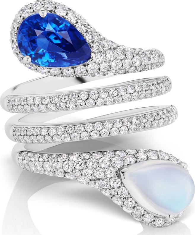 Maria Canale 18k White Gold 2-Stone Pave Coil Ring, Size 7