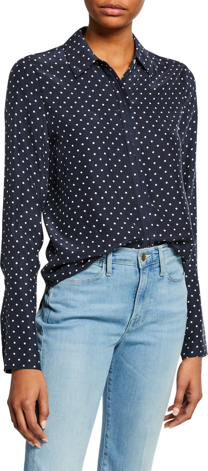 FRAME DENIM Clean Dot-Print Pajama Button-Front Blouse