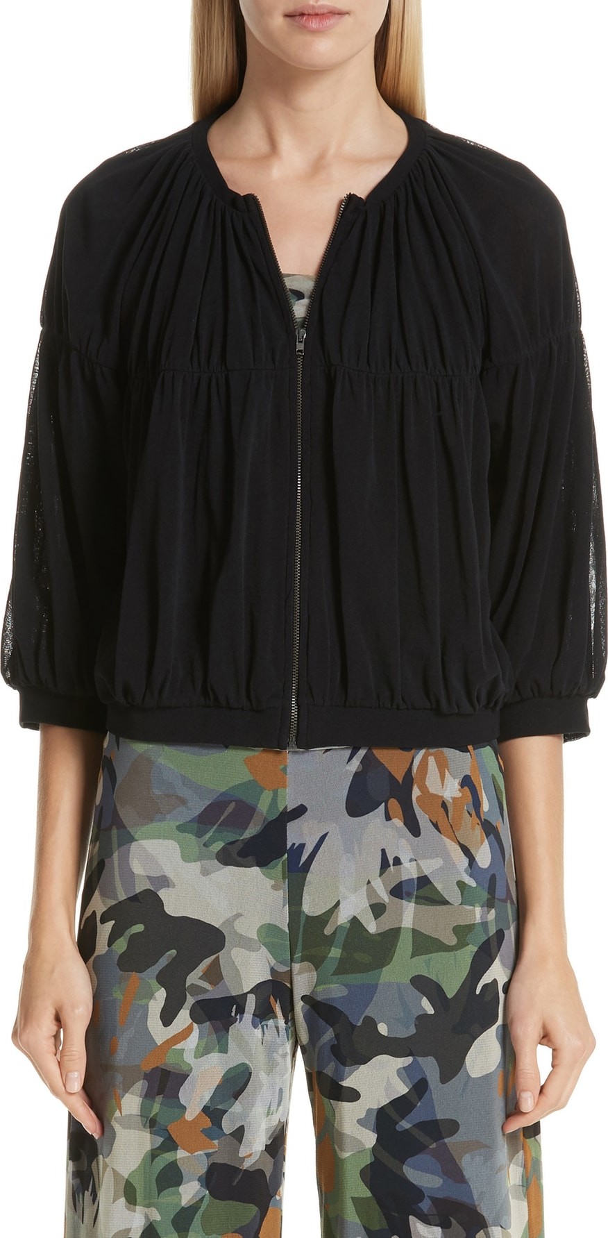 Fuzzi Ruched Tulle Bomber Jacket
