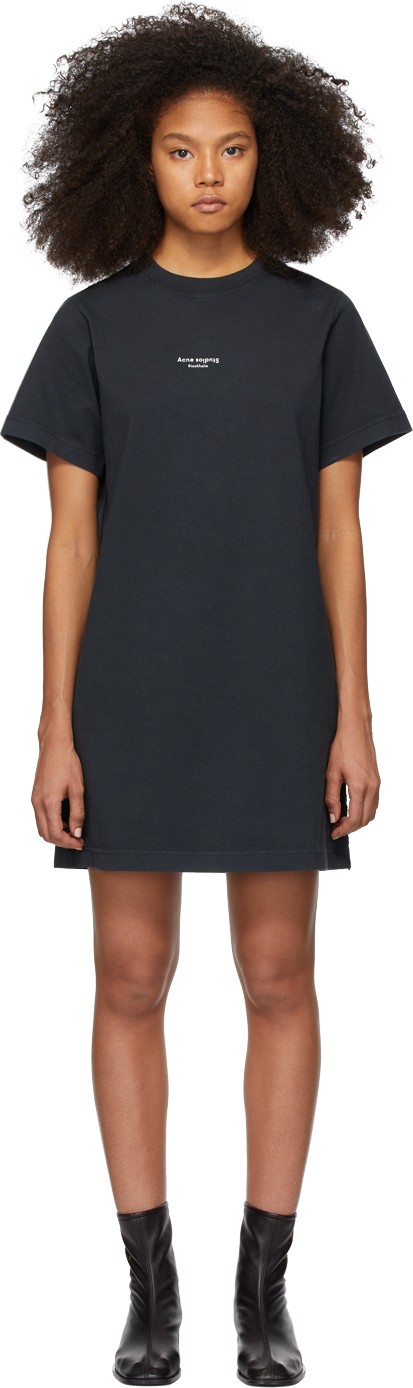 Acne Studios Black Reverse Logo T-Shirt Dress