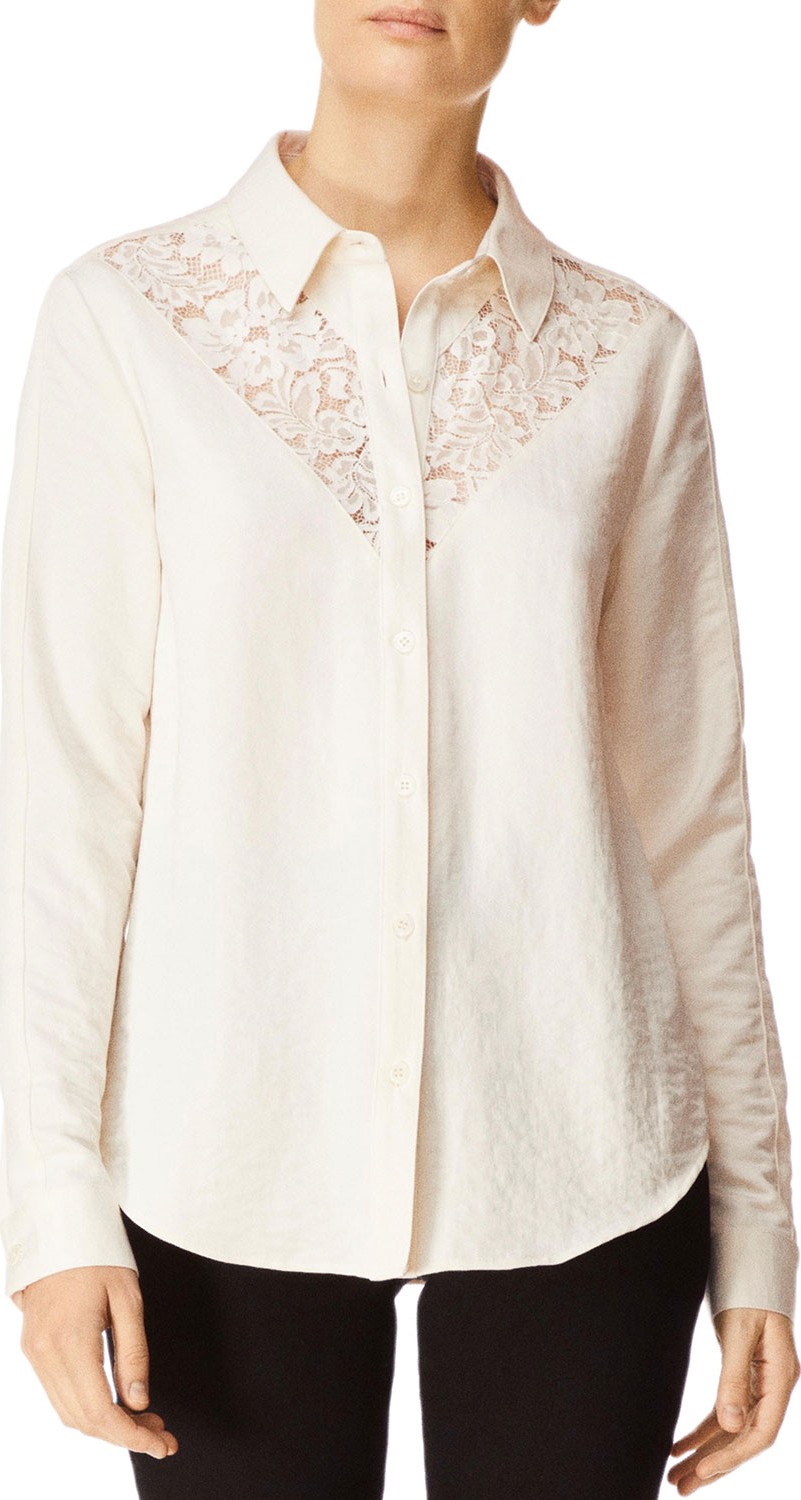 J BRAND Lula Button-Front Long-Sleeve Lace Inset Shirt