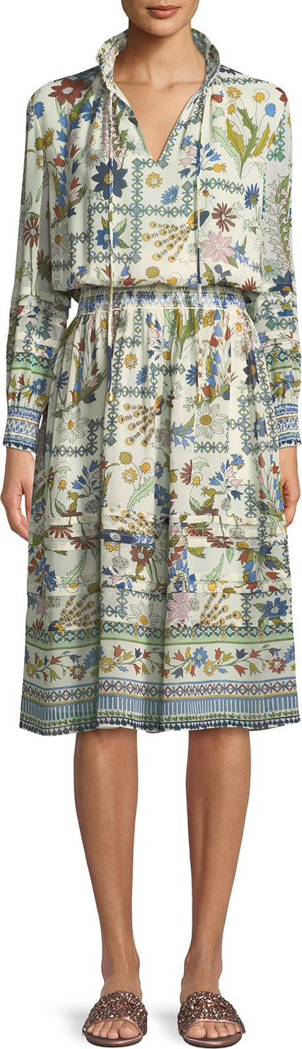 Tory Burch Waverly Meadow Floral Long-Sleeve Shirt Dress Tory Burch Waverly Meadow Floral Long-Sleeve Shirt Dress