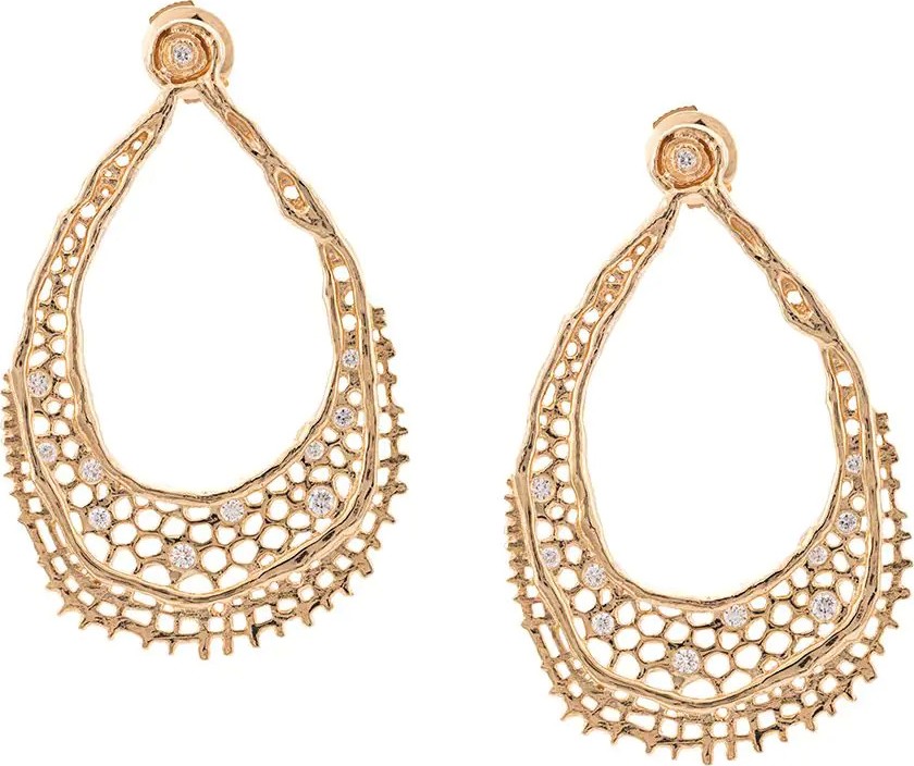 Aurelie Bidermann 18kt yellow gold & diamond lace earrings