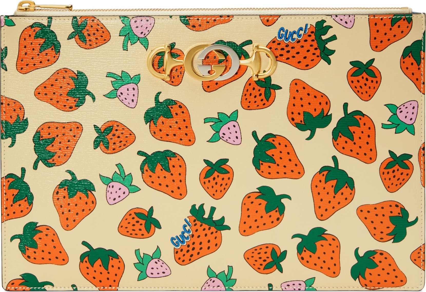 Gucci Zumi 815 Strawberry Print Leather Pouch