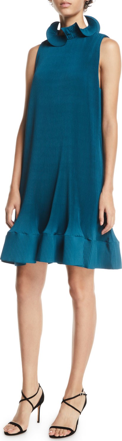Tibi Pleating Short Sleeveless Dress