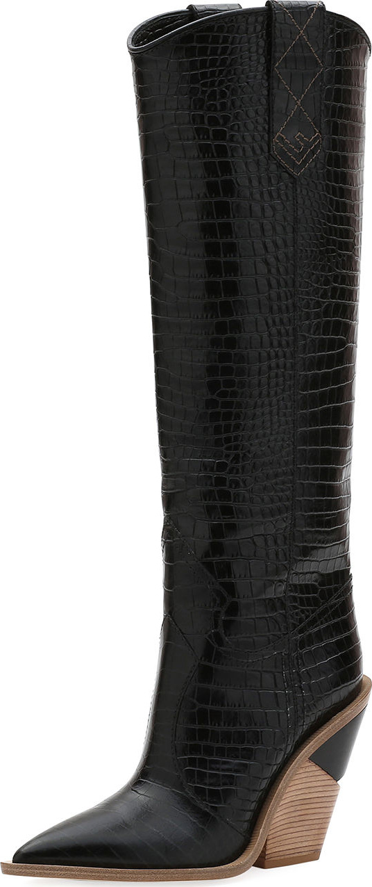 Fendi Crocodile-Stamped Western Boots
