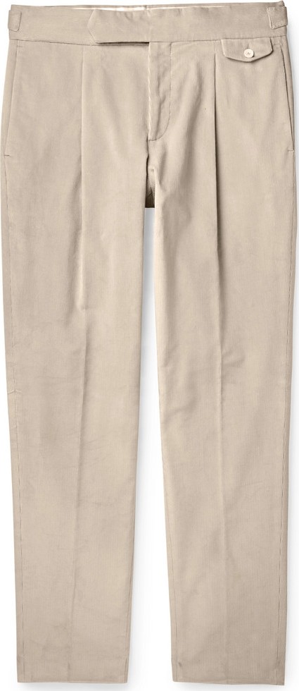 Caruso Tapered Pleated Cotton-Blend Corduroy Trousers