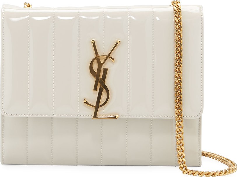 Saint Laurent Vicky Monogram YSL North/South Quilted Patent Wallet on Chain