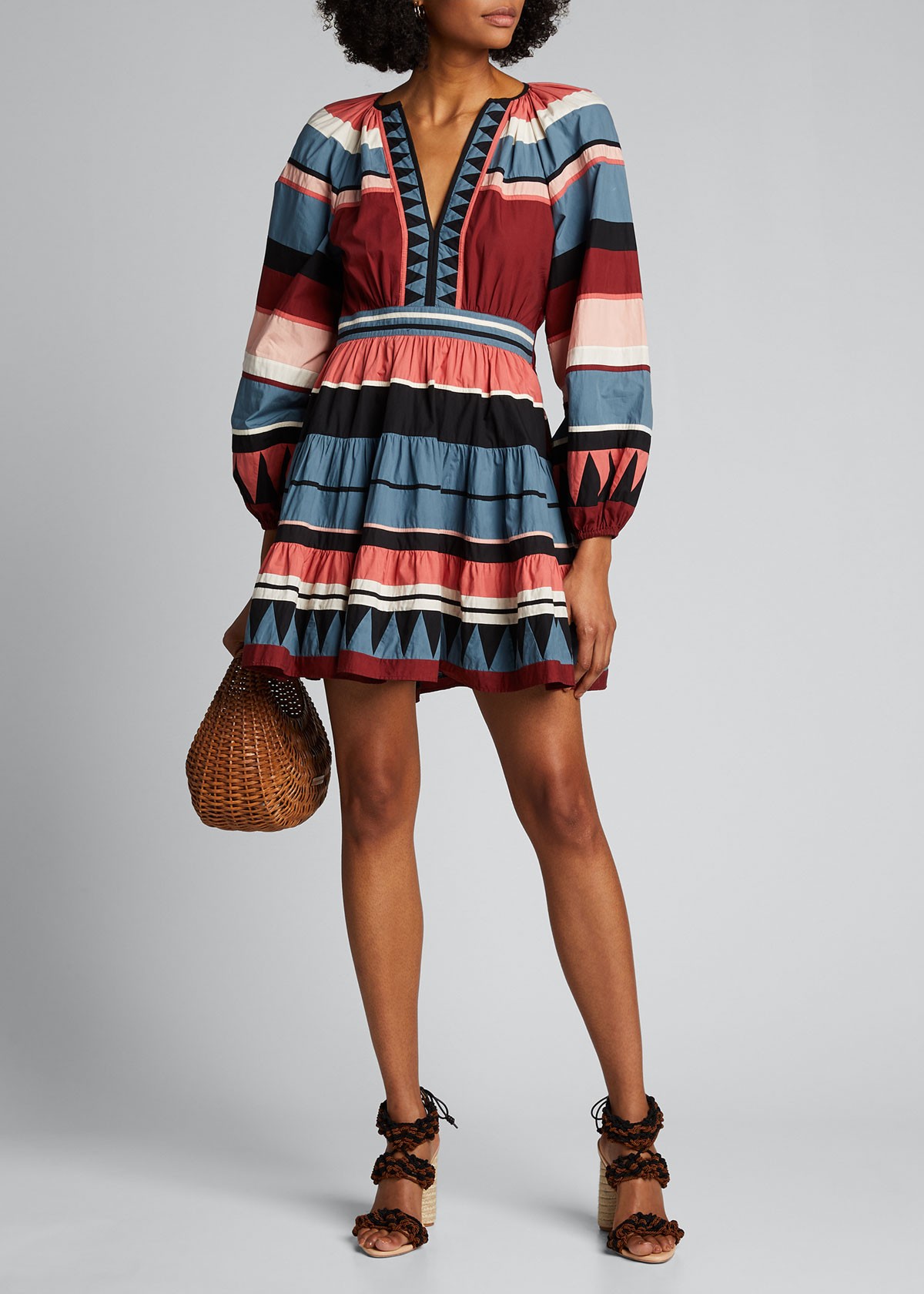 Ulla Johnson Mika Striped Blouson-Sleeve Dress