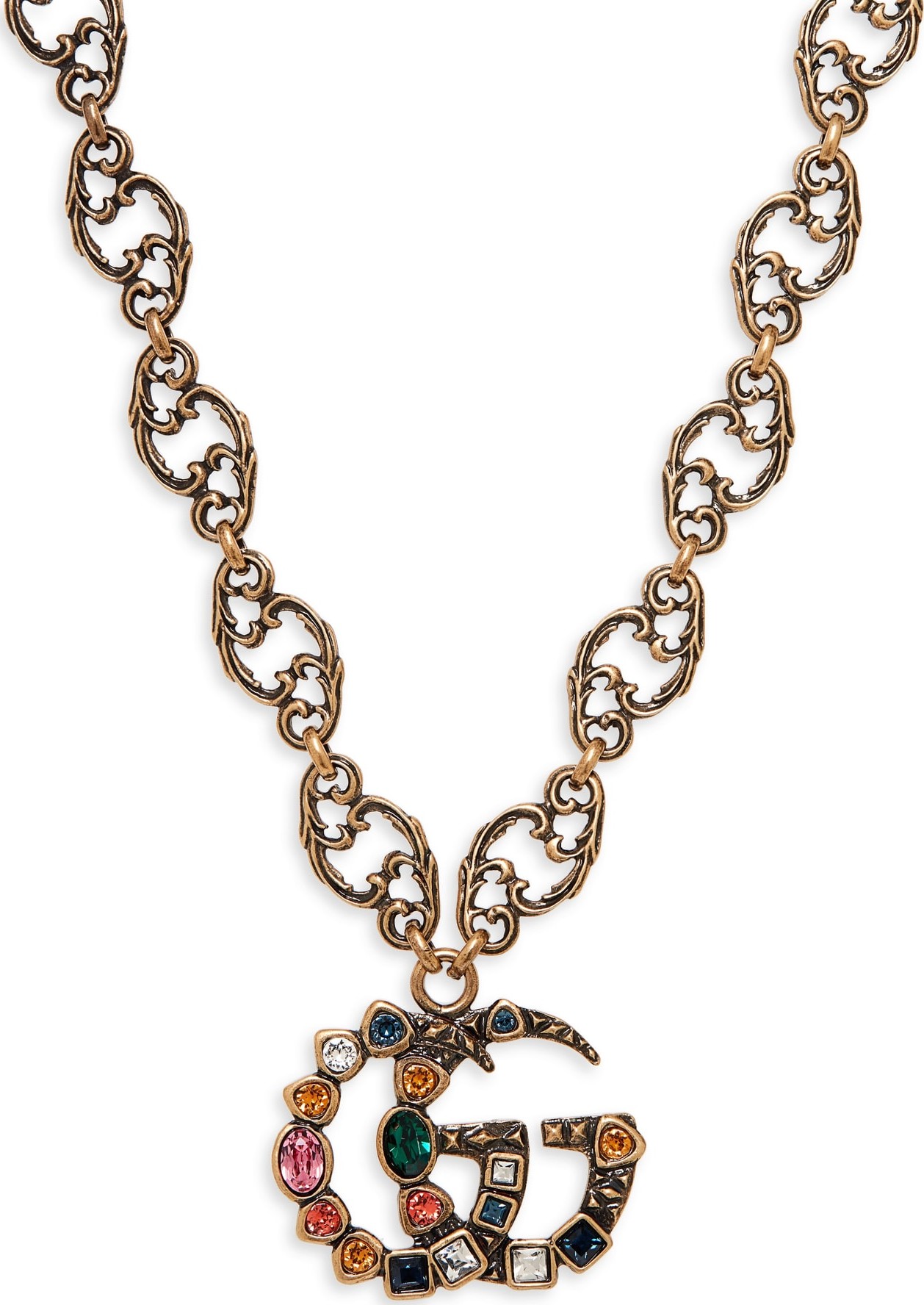 Gucci Crystal Double-G Pendant Necklace