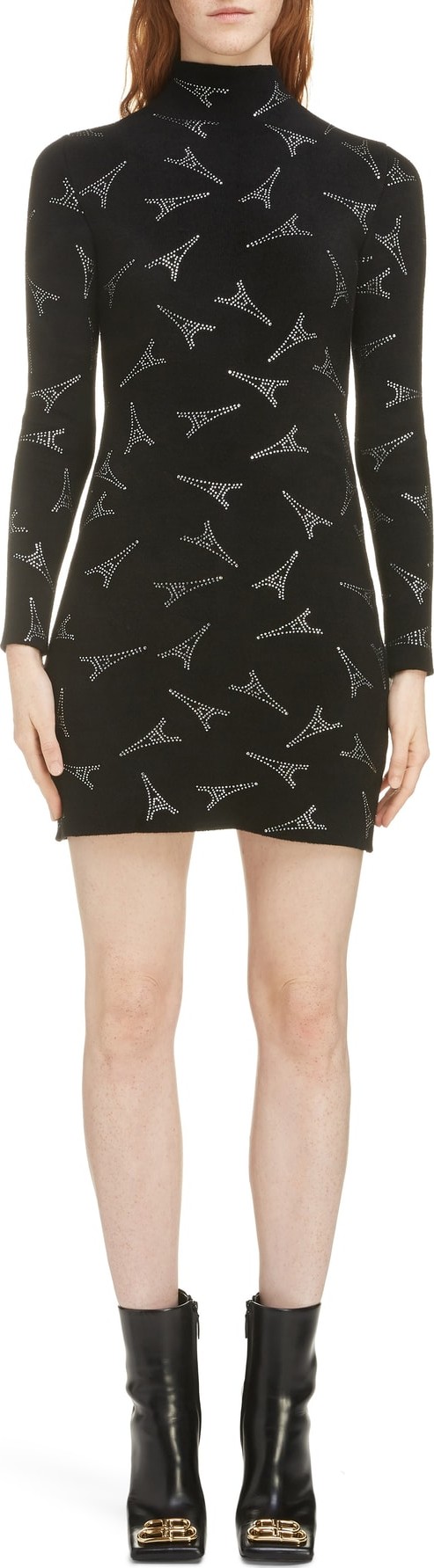Balenciaga Embellished Eiffel Tower Body-Con Sweater Dress Balenciaga Embellished Eiffel Tower Body-Con Sweater Dress