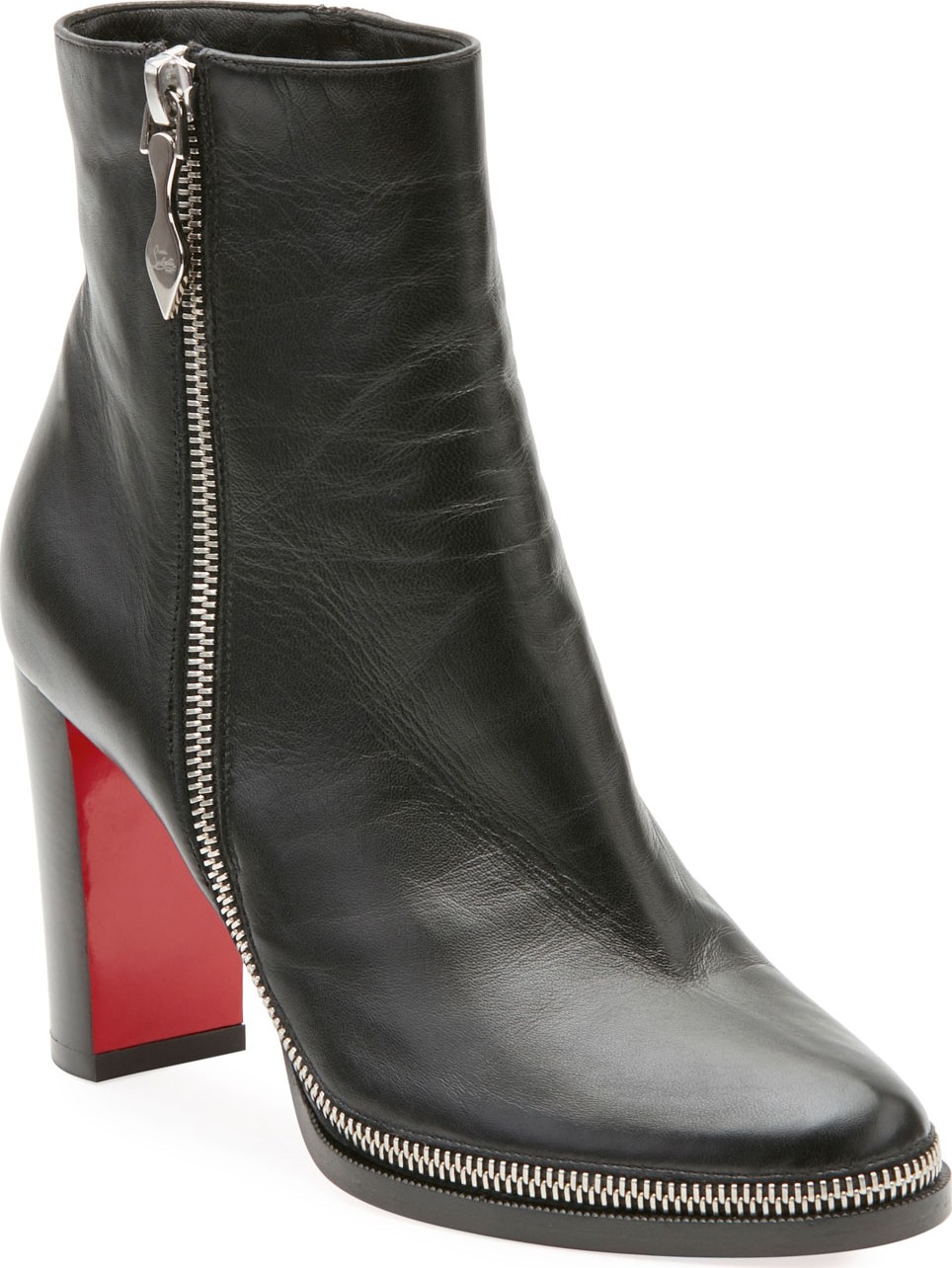 Christian Louboutin Telezip Crinkled Leather Red Sole Ankle Boots