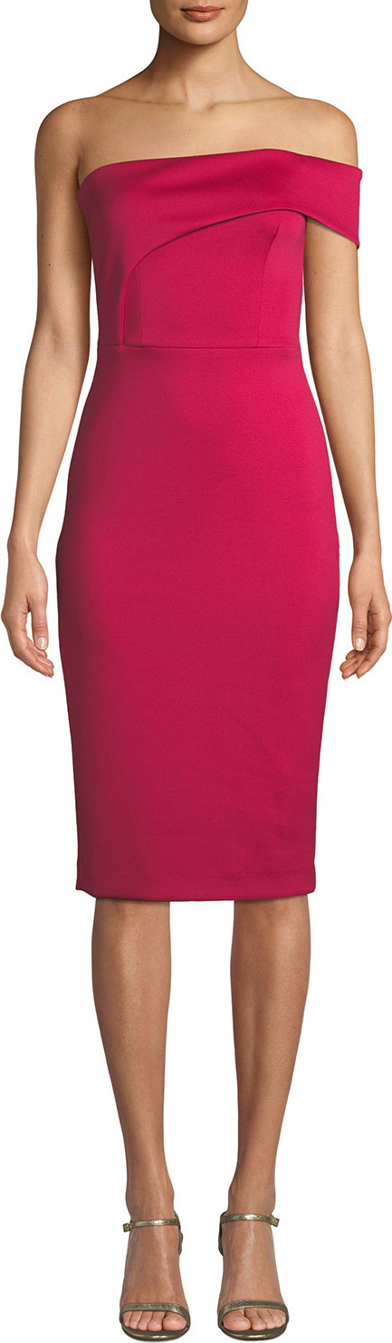 Black Halo Asymmetric Off-Shoulder Sheath Dress