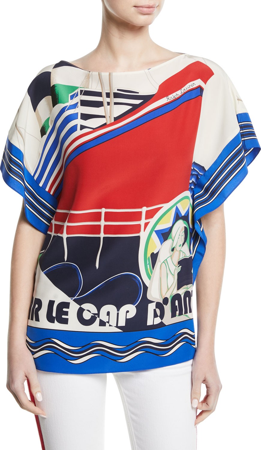 Ralph Lauren Corinna Cap d'Antibes Short-Sleeve Silk Top