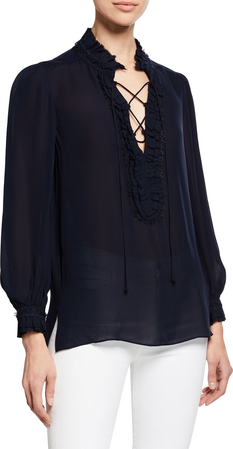 KOBI HALPERIN Marlie Lace-Up Long-Sleeve Blouse KOBI HALPERIN Marlie Lace-Up Long-Sleeve Blouse