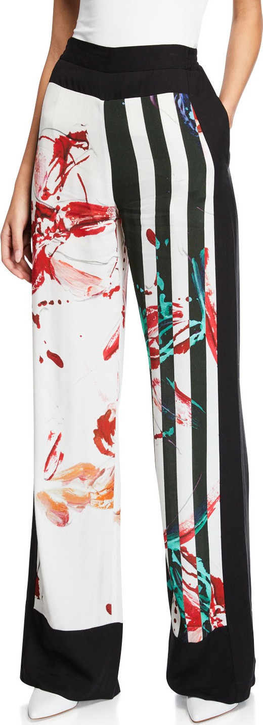 palmer//harding Silence Striped Floral Wide-Leg Trousers