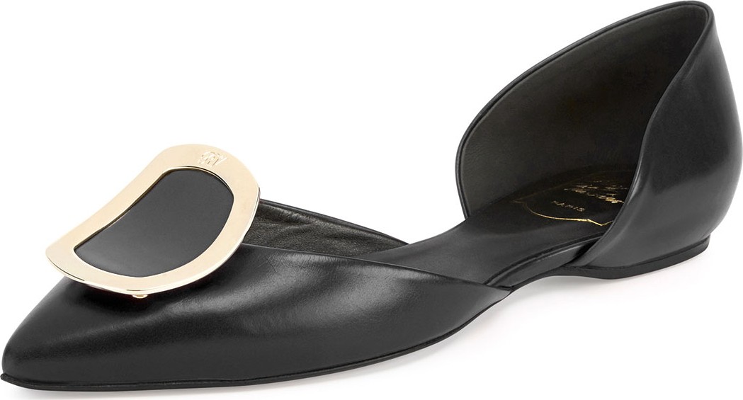 Roger Vivier Sexy Choc Leather Ballet Flats, Black