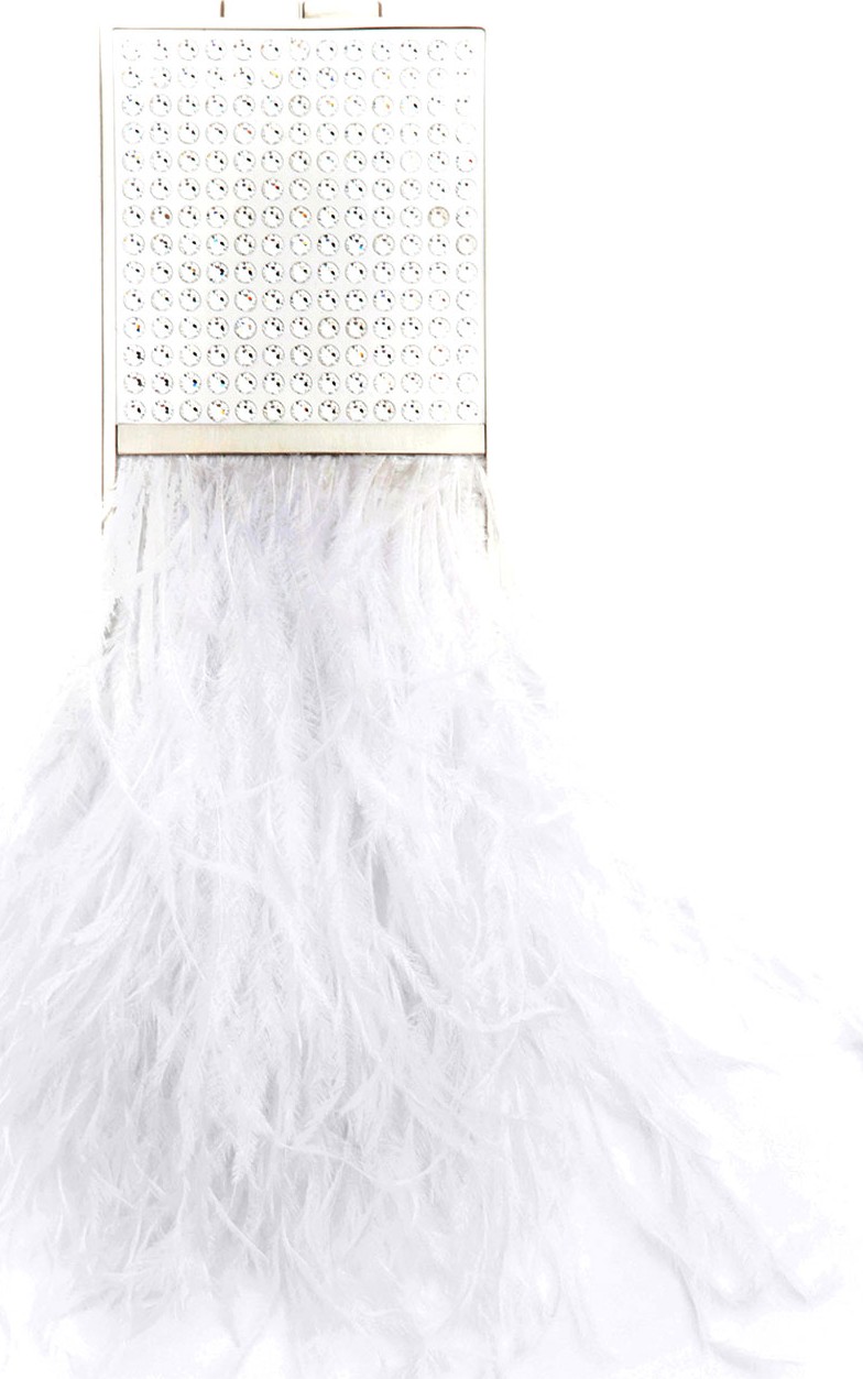 Marzook Mini Crystal Capsule Minaudiere with Feathers