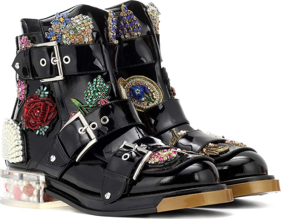 Alexander McQueen Embellished patent leather boots