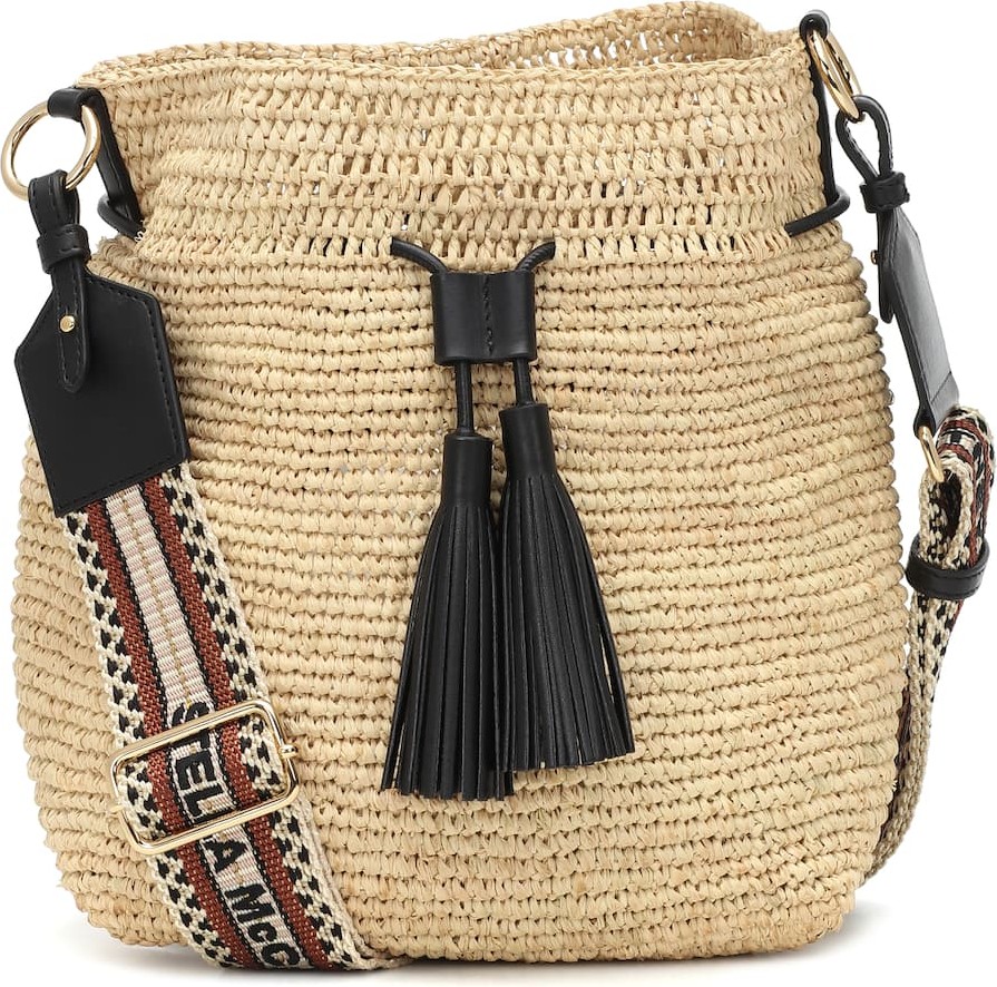 Stella McCartney Raffia drawstring bucket bag