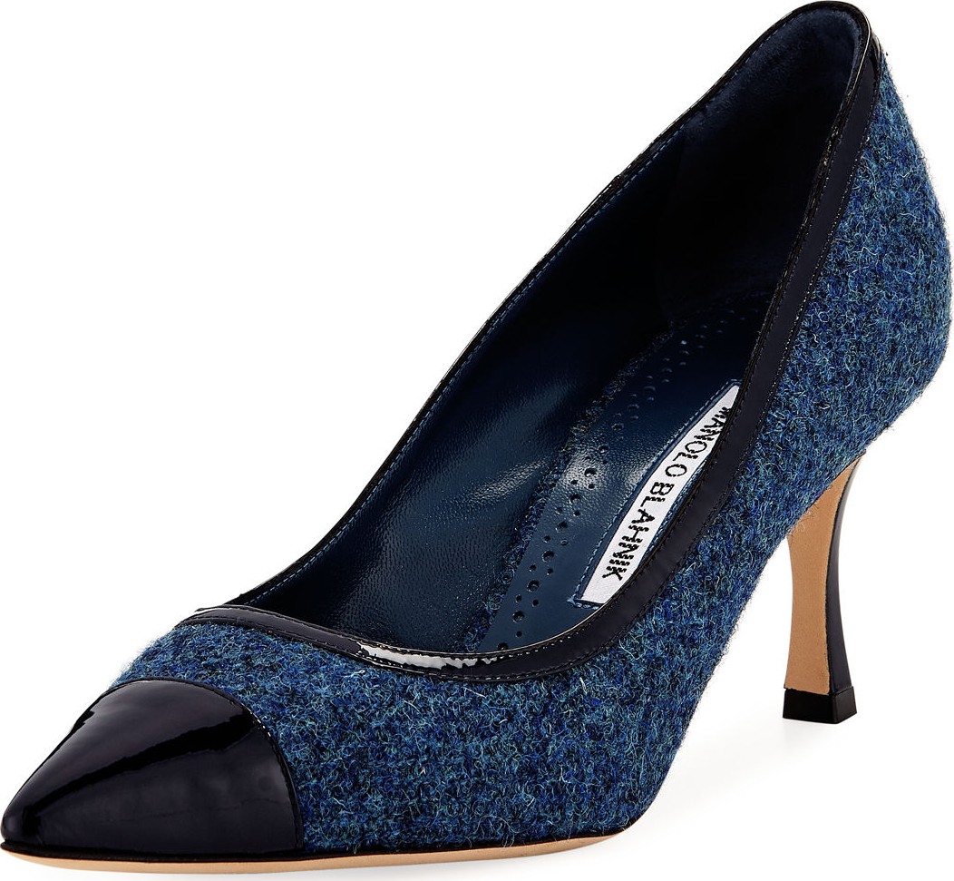 Manolo Blahnik Bottera Flannel & Patent Pump