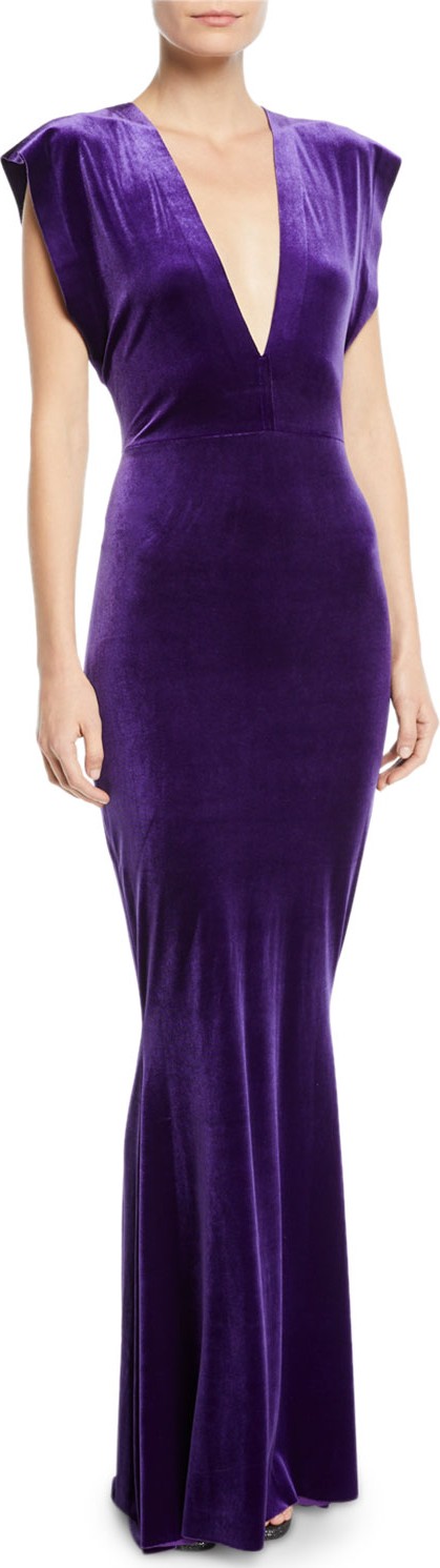 Norma Kamali Velvet Deep-V Mermaid Gown