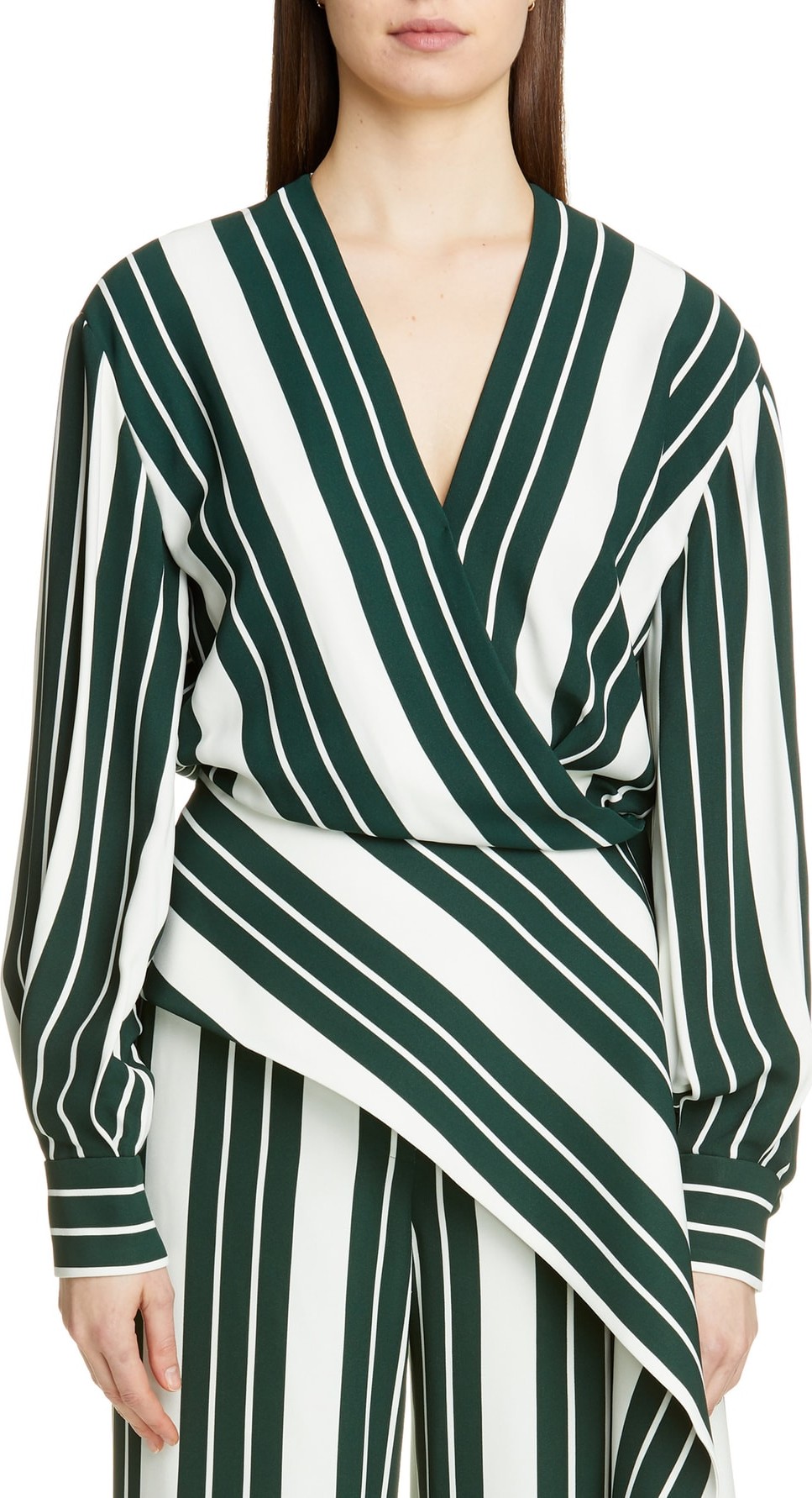 Oscar De La Renta Stripe Sash Crepe Top
