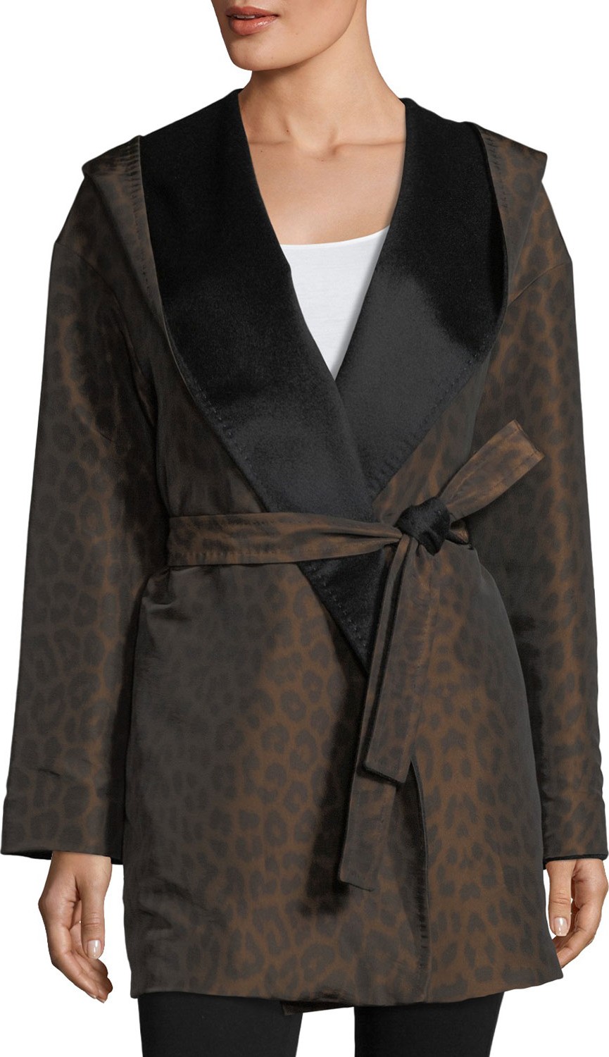 Mycra Pac Hooded Reversible Animal-Print Wrap Coat Mycra Pac Hooded Reversible Animal-Print Wrap Coat