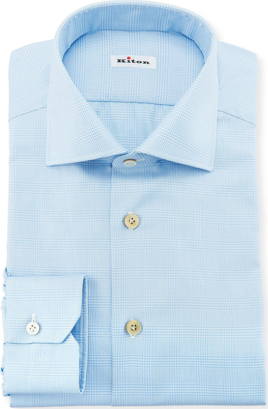 Kiton Men's Tonal Plaid Cotton Dress Shirt